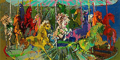 Carousel by LeRoy Neiman, Size: 19”h x 38”w, Published 2006, Limited Edition Serigraph, Numbered 450 pieces+90 A.P.+8 P.P., Signed and numbered by LeRoy Neiman
