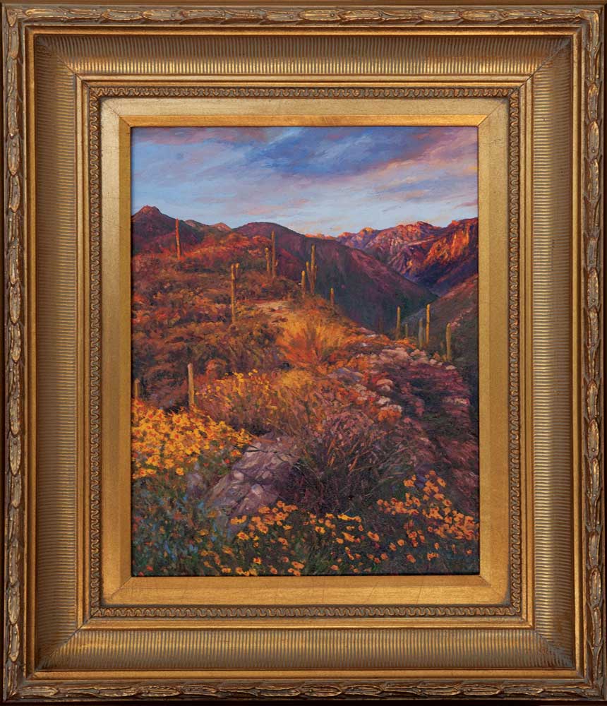 Flowers by Victor Hohne, Size: 16"h x 12"w, original painting oil on canvas, Wildflowers and Saguaros Tucson, Arizona