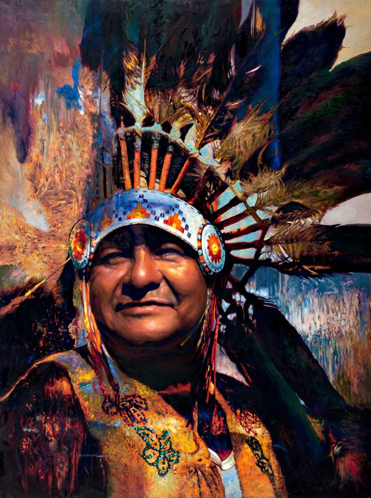 Majestic Chief by Victor Hohne, Size: 40"h x 30"w, original painting oil on canvas, Confederated Tribes