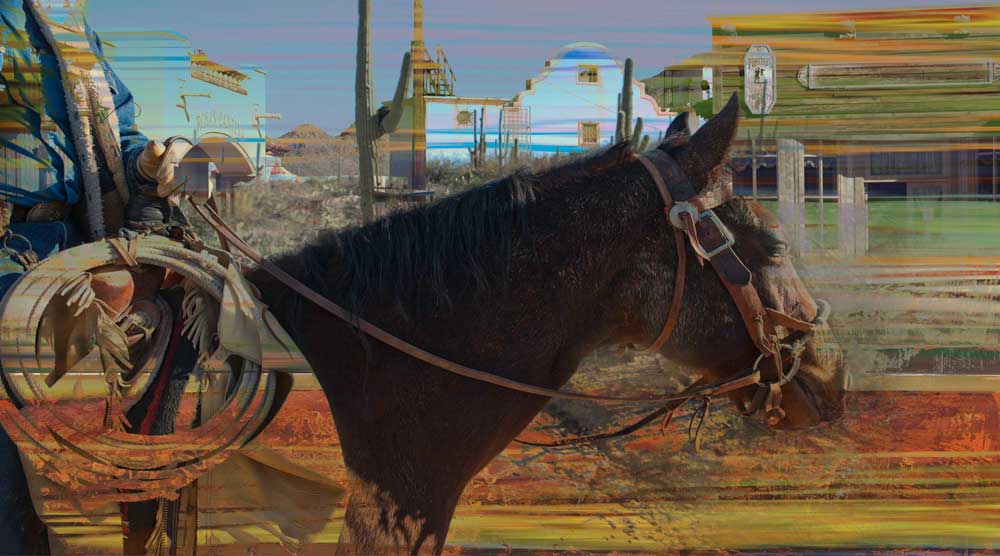 Through the Town by Victor Hohne, Size: 18"h x 40"w, original painting oil on canvas, Homage to the Western Movie: The Last Outpost