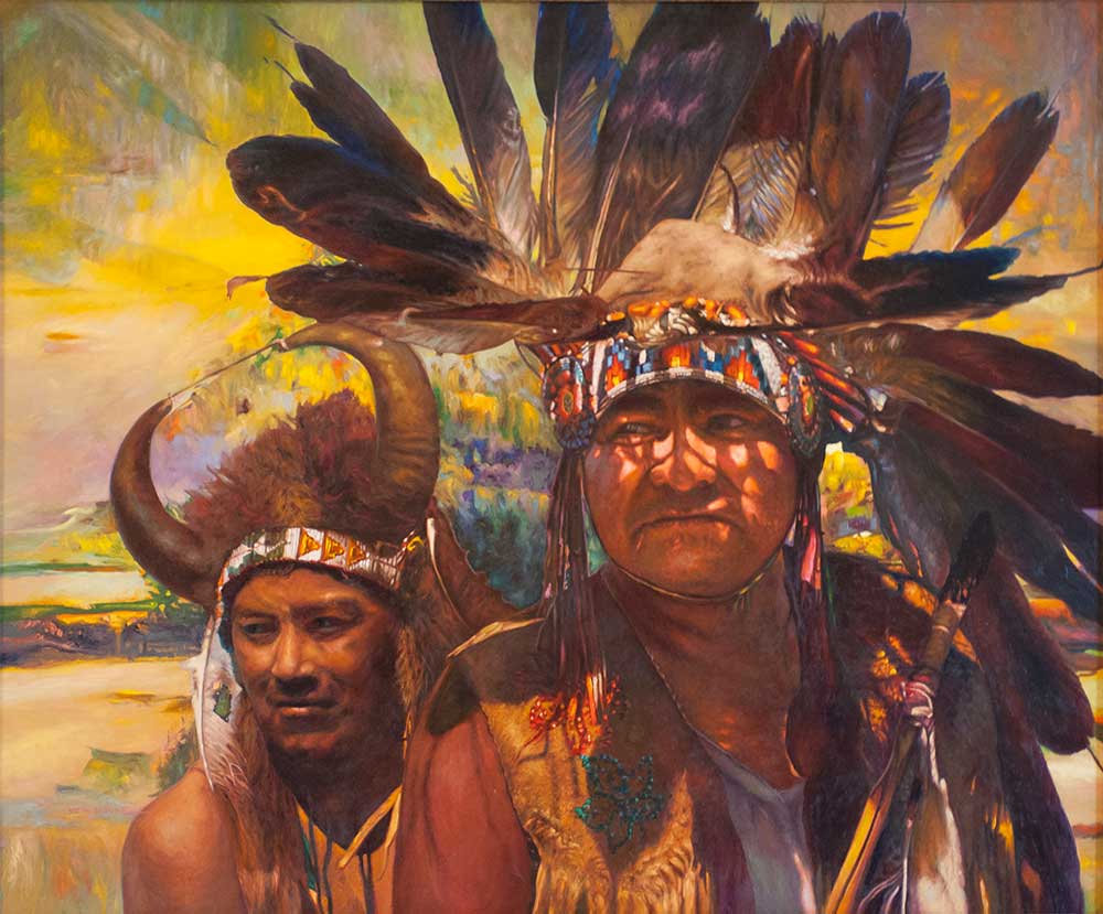 Traveling by Victor Hohne, Size: 36"h x 48"w, original painting oil on canvas, The Arikara Tribe kindred to the Pawnee Glenns Ferry, Idaho